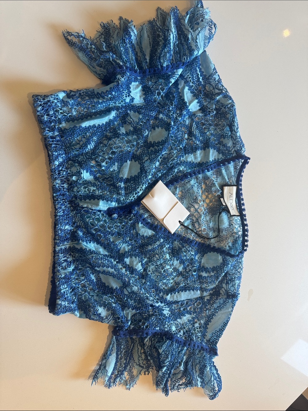Alexis Blue Lace Sheer Cropped Top